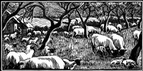 wood-engraving original print: April for Time and Tide calendar